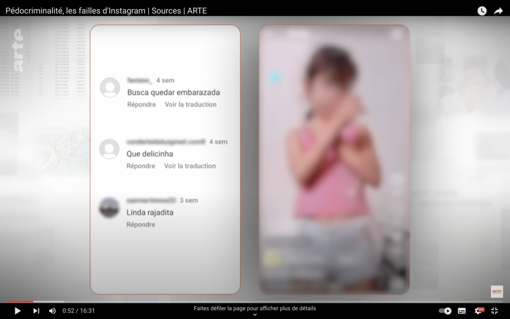 Image extraite du documentaire ARTE sur la pédocriminalité sur Instagram