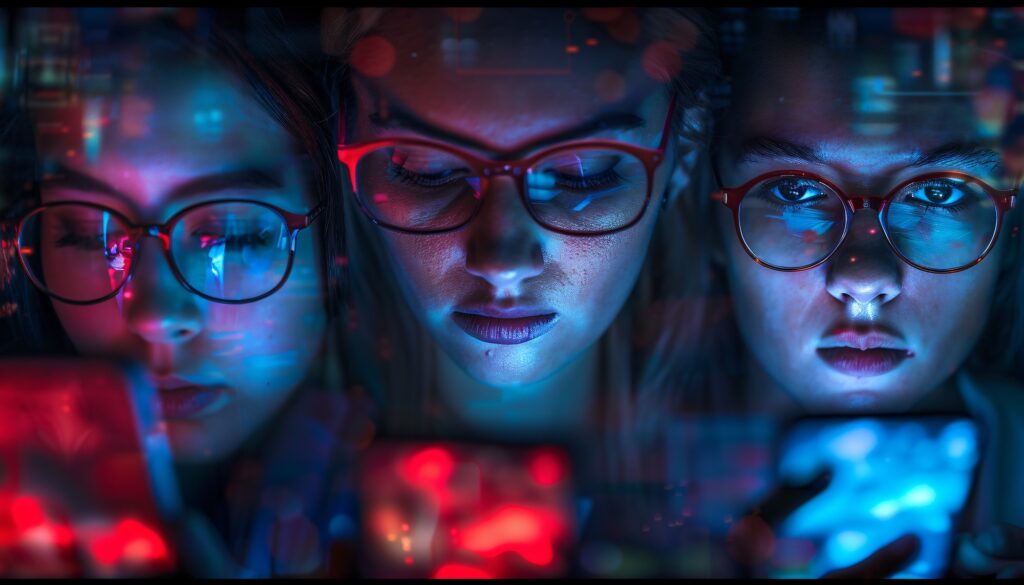 trois adolescentes sur le smartphone victimes de deepfake porno