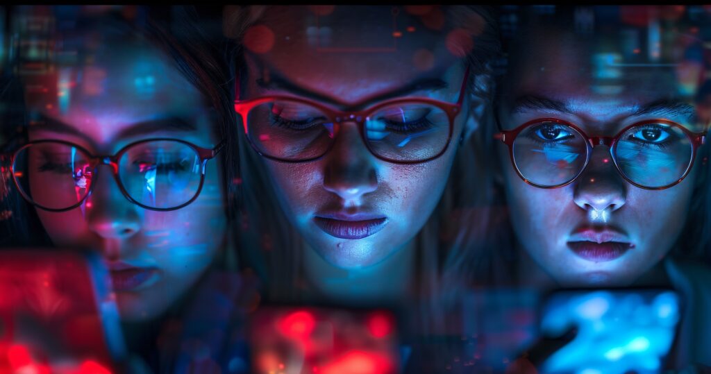 trois adolescentes sur le smartphone victimes de deepfake porno